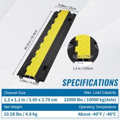 Uimoso 2 Channel Cable Protector Ramp 22000 lbs Load TPU Wire Cable Cover Ramp