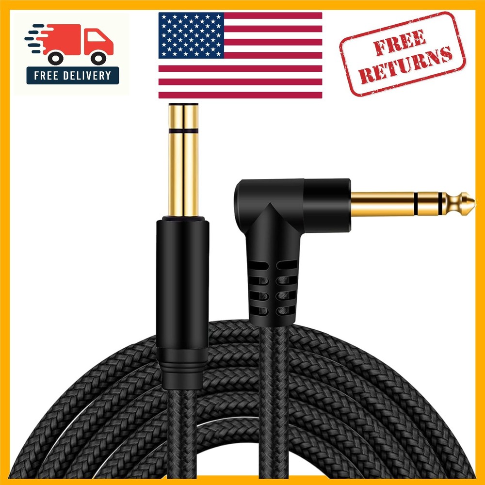 3Ft Gold-Plated TRS Instrument Cable – Right Angle for Electric Guitar & More