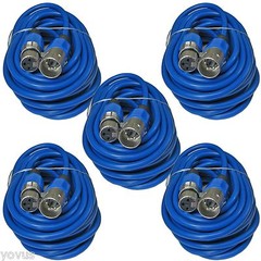 5 PACK BLUE 25 ft foot feet 3PIN XLR MALE TO FEMALE MIC MICROPHONE CABLES CORDS