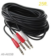 25ft White/Red 1/4″ Mono TS Male to Male Shielded Instrument Pro Audio Cable