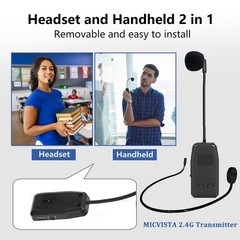 MICVISTA Wireless Microphone System for 4 People,2.4G Wireless Headset Mics a…