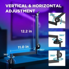 InnoGear Low Profile Mic Arm, 360° Rotatable Microphone Boom Arm Black