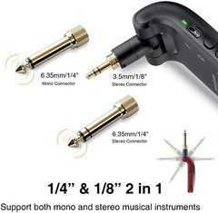 2.4G Wireless Guitar System 6 Channel Transmitter Receiver 1/4″ 1/8″ Plug 100FT
