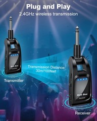2.4GHz Wireless Guitar System, 6 Channels, 24Bit/48KHz, Rechargeable