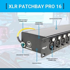 DIYTECH 16 Port XLR Patchbay — Balanced Patch Bay with Reversible XLR Connectors