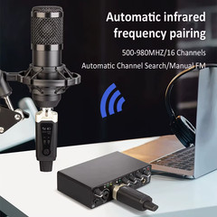 Wireless Microphone System XLR Mic Converter Transmitter and Receiver UHF Automa