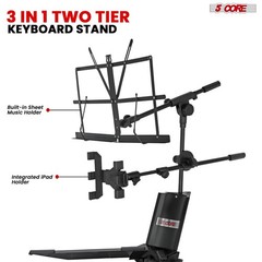 5Core Keyboard Stand 2 Tier Classic Adjustable Electric Piano Sturdy Holder