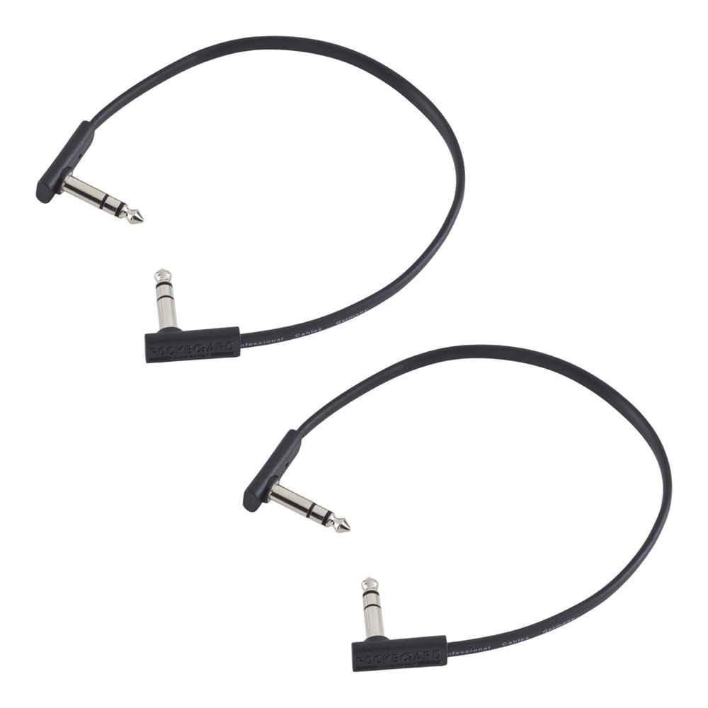 Rockboard Flat Patch TRS Cable, 30 cm 12″, Black 2-PACK