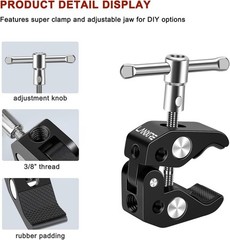 Versatile Microphone Clamp with Double Ball Head Magic Arm – Silver & Black