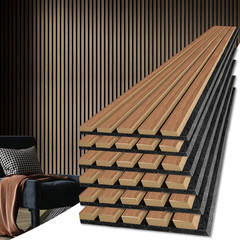 Walnut 6-Piece Acoustic Wood Slat Panels for Stylish Soundproofing Decor