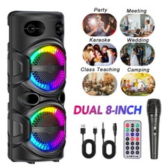 3000W Portable Bluetooth Speaker Dual 8″ Subwoofer Party Heavy Bass Sound System