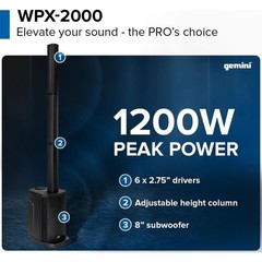 Gemini Sound WPX-2000 Active Column Line Array Speaker 1200W Peak Power Portable