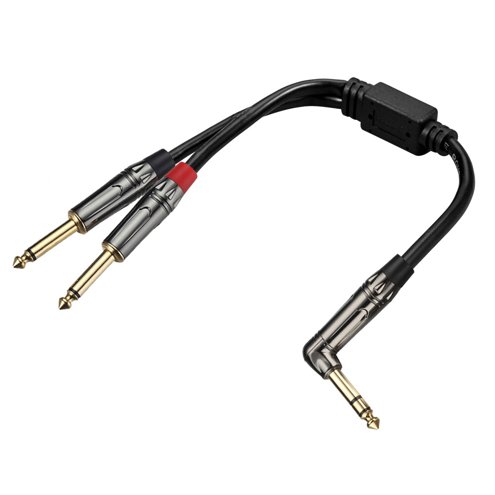 1/4 TRS Right Angle Stereo to Dual 1/4 TS Stereo Breakout Splitter Y Male Cable