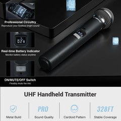 Phenyx Pro Wireless Microphone System, Dual Two Handheld Mics, Black
