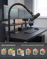 24-INCHS Flexible Gooseneck Microphone Stand with Heavy Duty Desk Clamp for P…