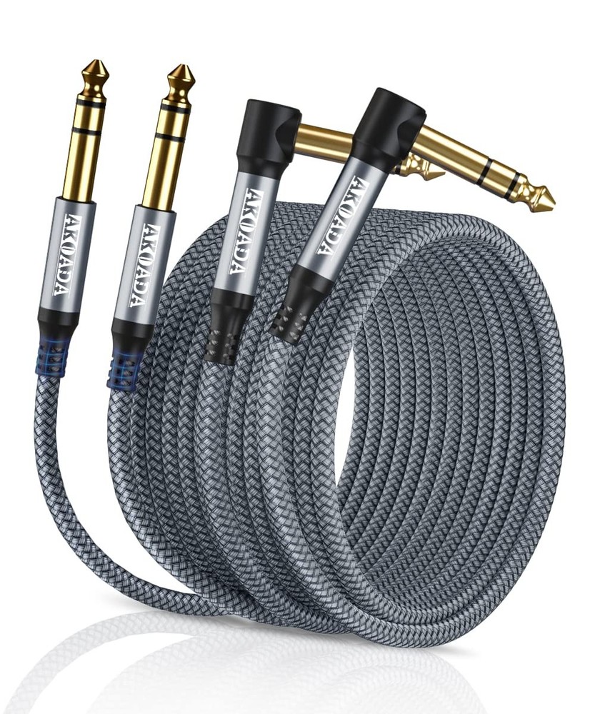 AkoaDa 1/4 inch TRS Audio Cable (2Pack 15FT), 6.35mm Male Jack Balanced Stereo C