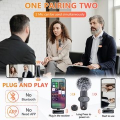 Wireless Microphone Mini Mic for iPhone/Android Phone, LED Display Lavalier