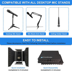 Large Microphone Isolation Shield, Foldable Vocal Booth Reflection Filter, 2 Inc