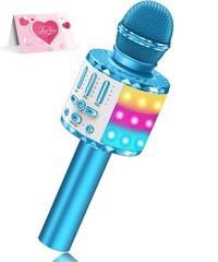 Karaoke Microphone Toys for Kids, Wireless Bluetooth Mic with Lights & Speake…