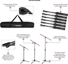 Gator Frameworks Microphone Boom Set with Carry Bag Includes (6) Mic Stands