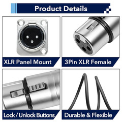 3-Pack 2Ft XLR Pass-Through Cable, Male to Female for Patch Panels and Stage Box