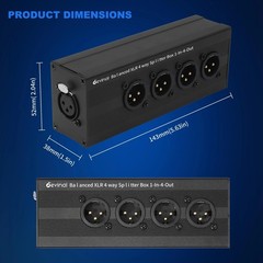 1-IN-4-OUT XLR Audio Splitter Box ; XLR 1 Female to 4 Male Balanced Converter…