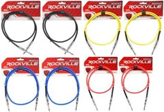 8 Rockville 3′ 1/4″ TS – 1/4“ TS Guitar/Instrument Cable (4 Colorsx 2 of each)