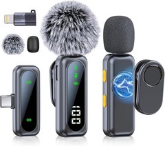 Mini Microphone for iPhone 15 16/iOS/Android Devices, LED Display Wireless Micro
