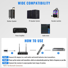 Phenyx Pro Wireless Microphone System Dual UHF Metal Mics 200ft