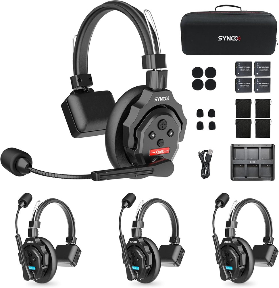 XTALK X4 Full Duplex Wireless Intercom Headset System for 4 People