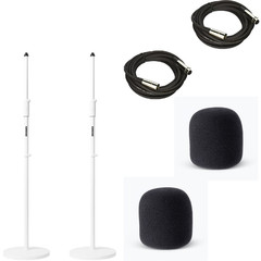 SHURE White Mic Stand With 10″ Round Base + Mic Foam Black + SMC20