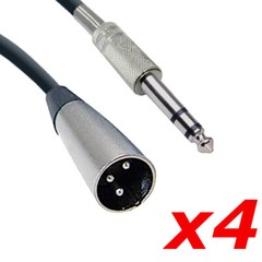 4 Pack – 6ft XLR 3-Pin Male to 1/4″ Stereo TRS Shielded Microphone Mic Cable