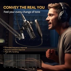 High Sensitivity Cardioid Microphone with Adjustable Boom Arm for Studios