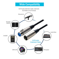 XLR Microphone MIC 3-Pin Male To Female Cable Cord Connector Extension Shielded