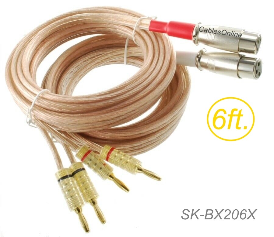 6ft CablesOnline 12AWG Speaker Wire 4-Banana Plug to 2- XLR Jacks Audio Cable