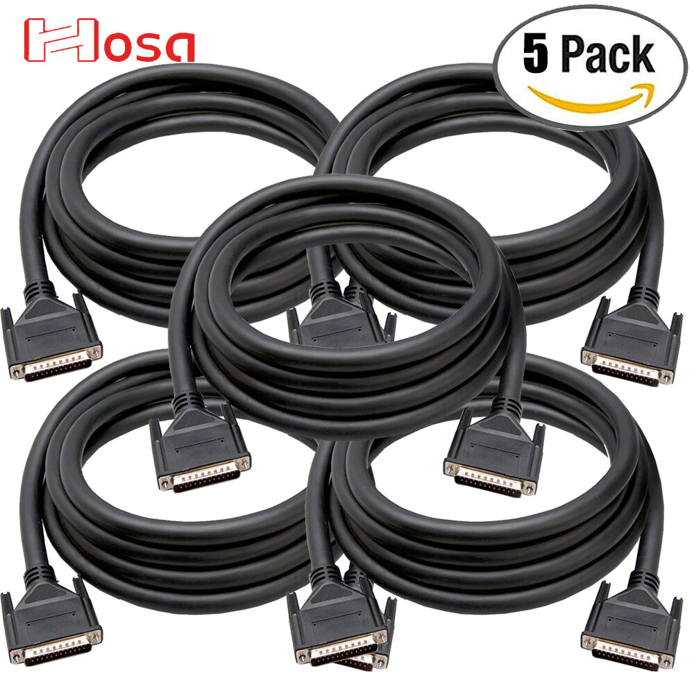 5-PACK Hosa DBD-301.5 DB25 Male to DB25 Male 1.5FT Balanced Snake Cable Black