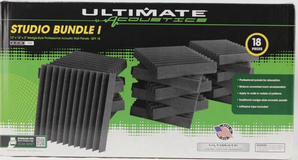 Ultimate Acoustics Wedge Style Acoustic Wall Panels 12” X 12” X 2” Set Of 18