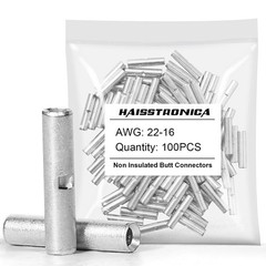 haisstronica Non Insulated Butt Connectors Kit, 100pcs 22-16 AWG, silver