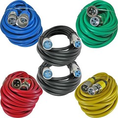 6 25ft foot colored 3pin male to female XLR mic microphone extension cables cord