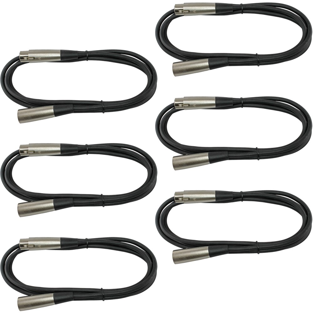 6 PACK premium XLR pin mic microphone extension cable 3 ft foot lead 1m meter