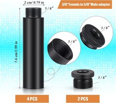 4-Pack Aluminium Mic Stand Extension Tubes with 2 Metal Adapters – Compact Black
