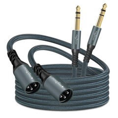 XLR Male to 1/4 TRS Stereo Audio Cable 15FT 2 Pack, Braided Jack 6.35mm to XLR M