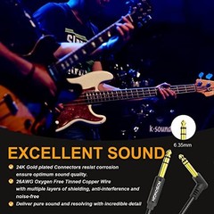 6.6ft TRS Instrument Cable 2-Pack, Straight & Right Angle 1/4″ Audio Cord for Gu