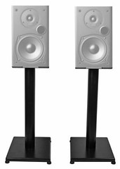 Black 21” Steel Bookshelf Speaker Stands For Polk Audio T15 Bookshelf Speakers