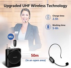 UHF Wireless Headset Microphone Cordless Head Mic System USB-C Charging