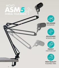 Movo Video Podcast Equipment Bundle with Boom Arms -Interface + 2X Mics Cameras
