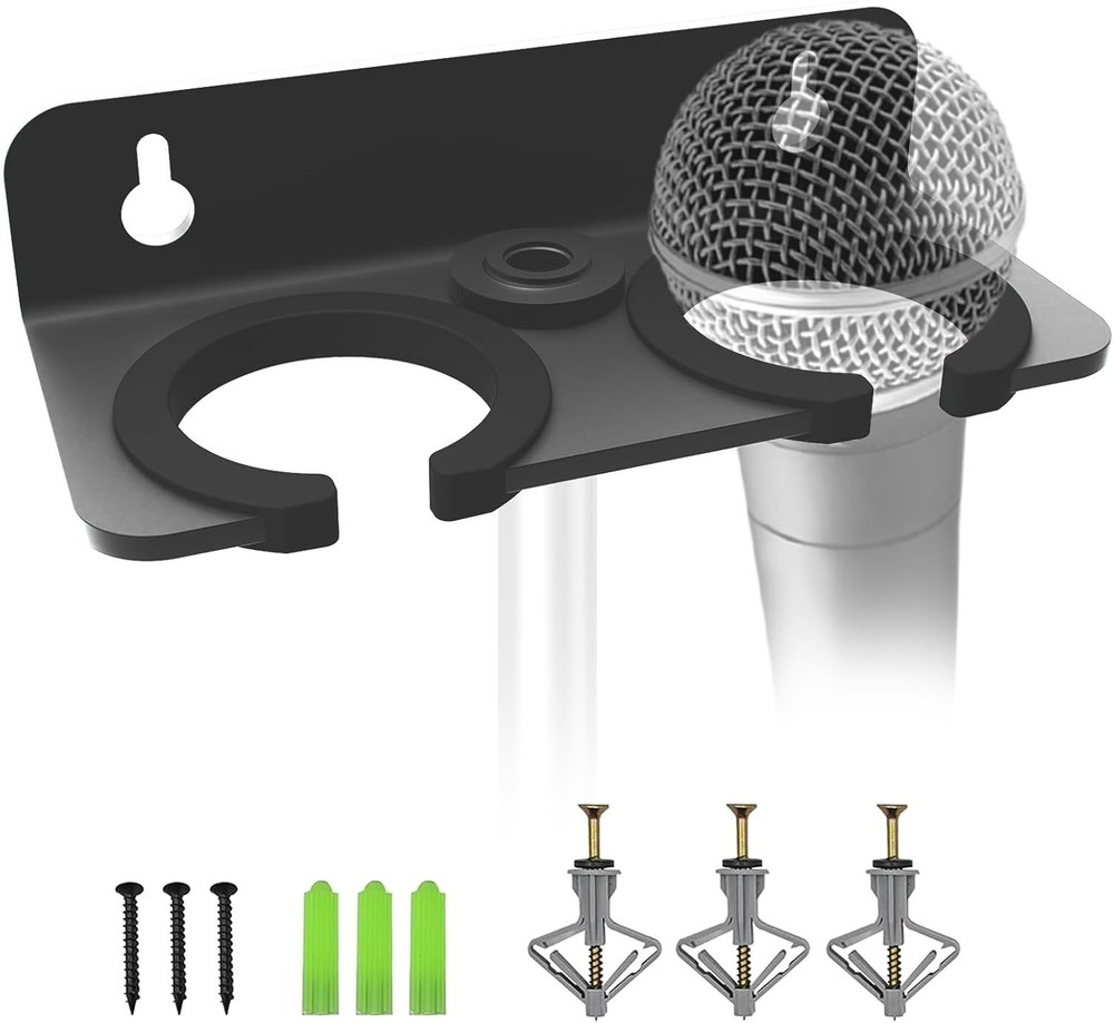 Multi Microphone Holder for Handheld Mics – Wall Mounted Storage Hanger, Double