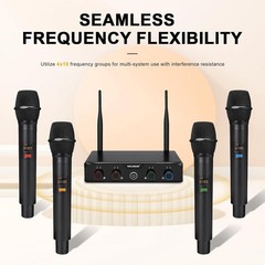 4-Channel Wireless Microphone System, UHF Compact Cordless Mic Set w/ 4×10 Fr…