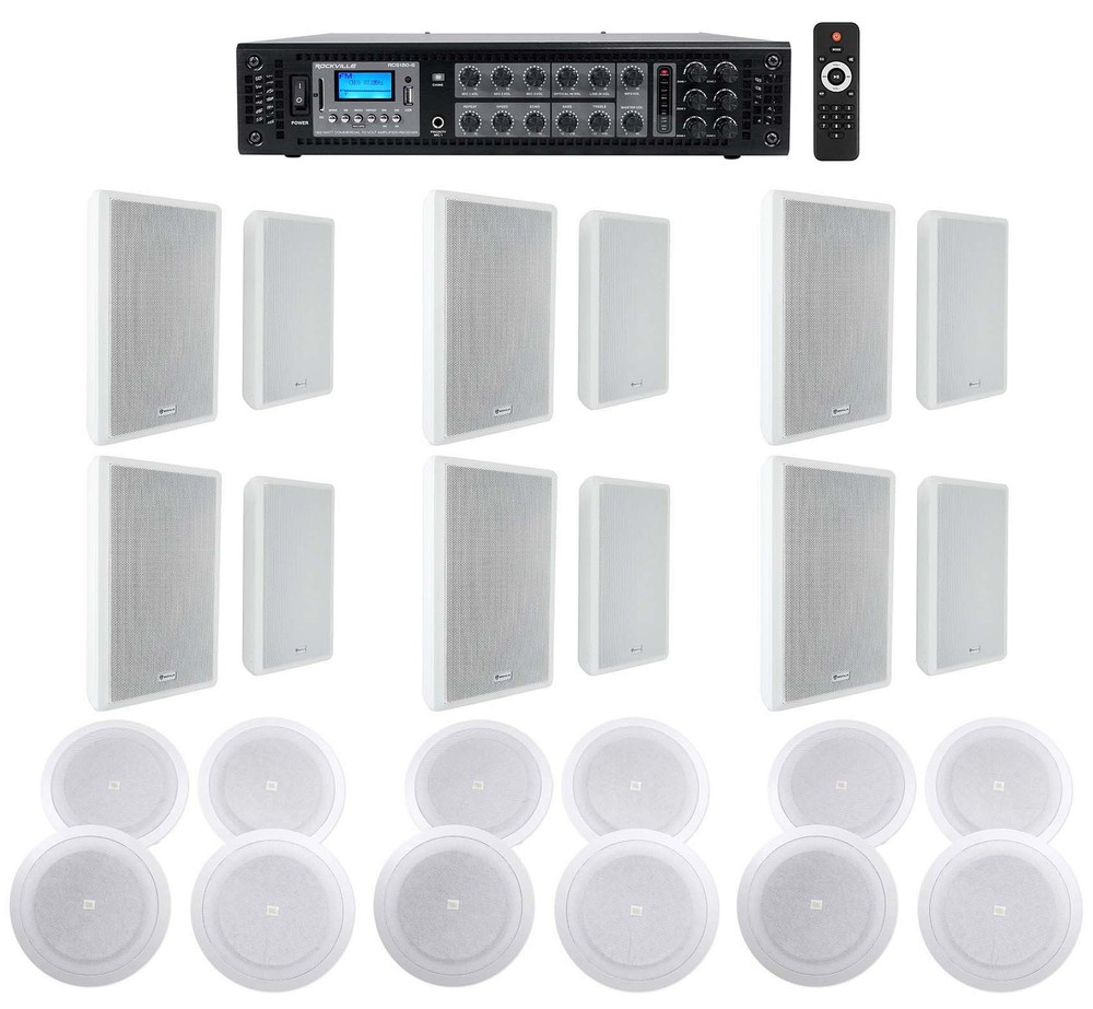 6-Zone Amplifier+12 White Wall+12 JBL 8″ Ceiling Speakers 4 Restaurant/Bar/Cafe