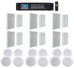 6-Zone Amplifier+12 White Wall+12 JBL 8″ Ceiling Speakers 4 Restaurant/Bar/Cafe